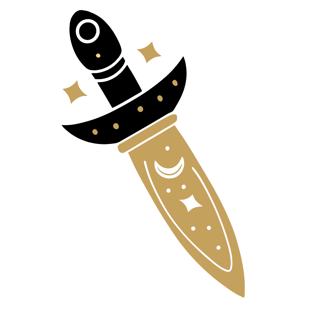 A dagger with sparkles and moons
