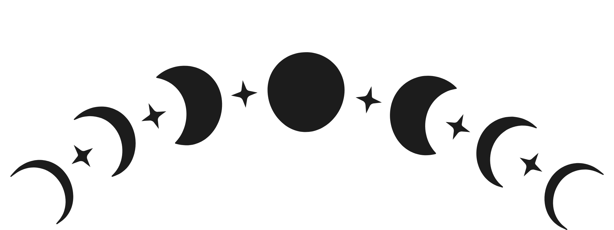A decorative black arc of the moon in different phases and stars