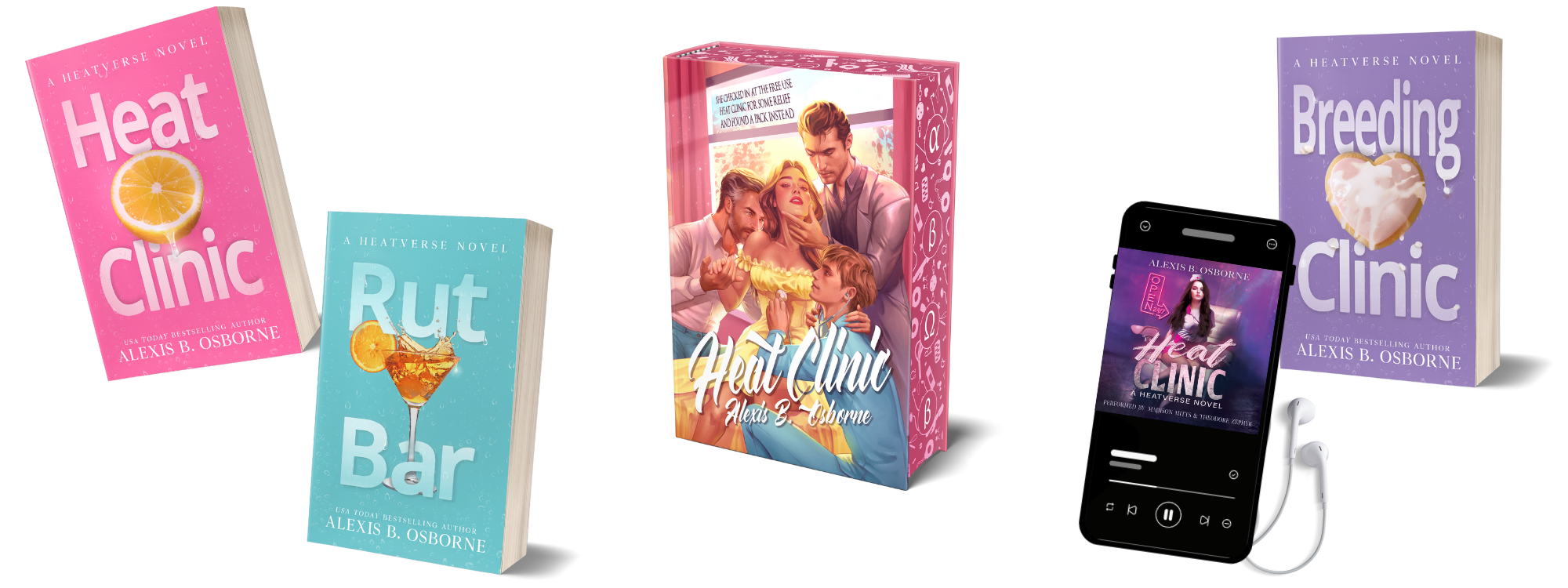 Signed paperbacks and special editions and audiobooks that are available in the shop